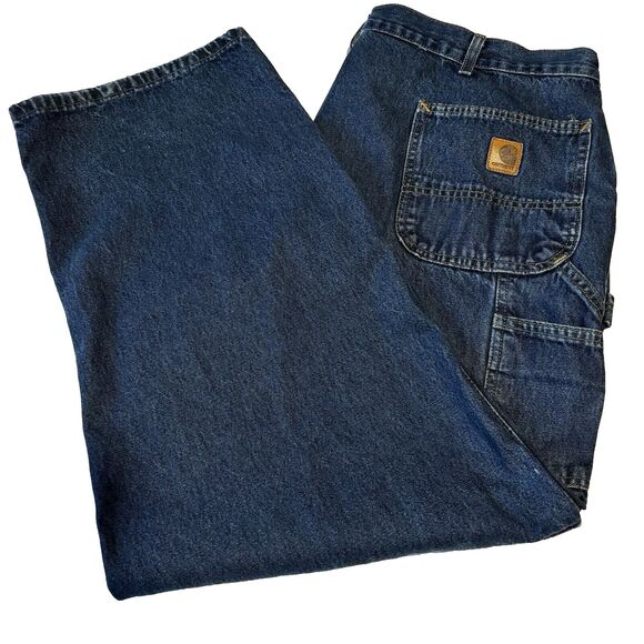 Carhartt Denim Blue Jeans Dungaree Fit B13 HDK Men's Size 42x30 Carpenter Pants - Picture 1 of 12